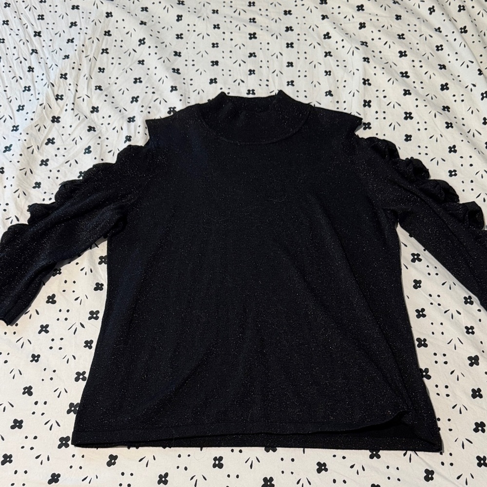 CeCe Black Ruffle Sleeve Blouse